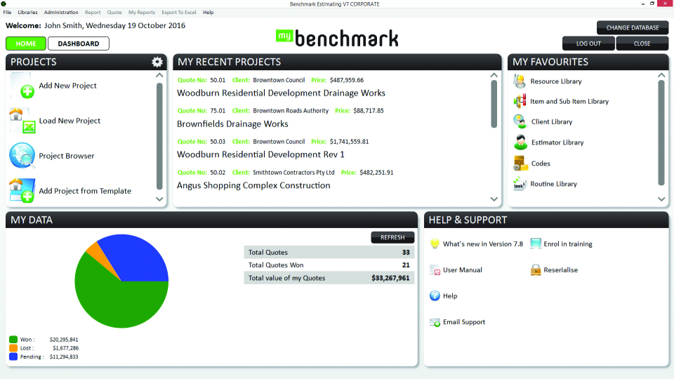 screenshot of Benchmark Estimating Software